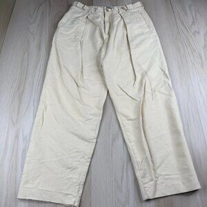 After Pray Mens Ivory Waistband Belted Pleated Straight Leg Chino Pants Large